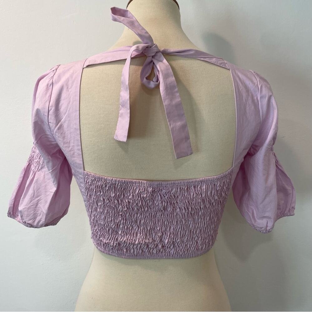 SuperDown Shay Puff Sleeve Crop Top Size Small in Lavender - Picture 6 of 9